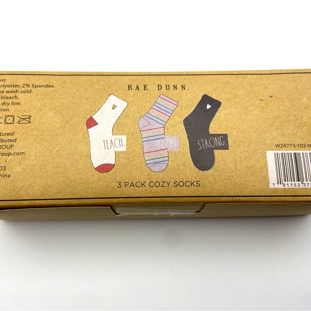 Rae Dunn Box Set of 3 Pairs of Cozy Socks with Teach, Inspire, Strong